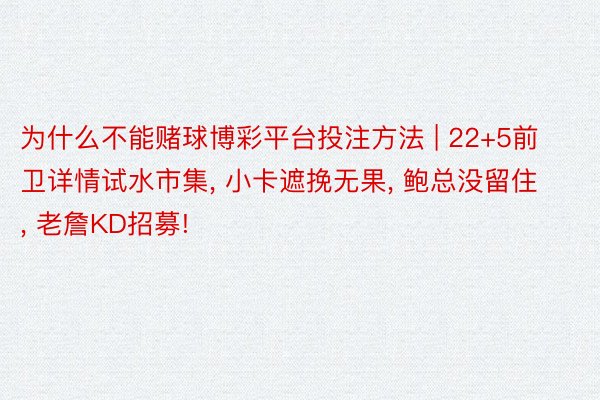 为什么不能赌球博彩平台投注方法 | 22+5前卫详情试水市集, 小卡遮挽无果, 鲍总没留住, 老詹KD招募!