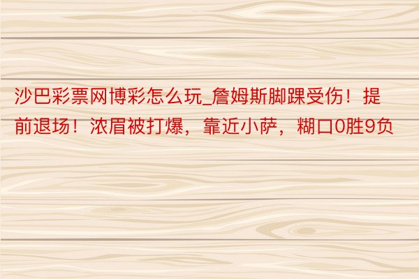 沙巴彩票网博彩怎么玩_詹姆斯脚踝受伤！提前退场！浓眉被打爆，靠近小萨，糊口0胜9负