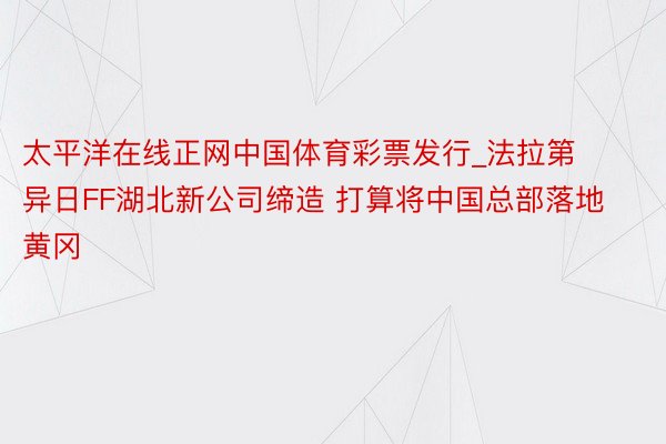 太平洋在线正网中国体育彩票发行_法拉第异日FF湖北新公司缔造 打算将中国总部落地黄冈