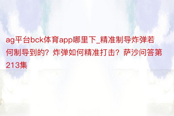 ag平台bck体育app哪里下_精准制导炸弹若何制导到的？炸弹如何精准打击？萨沙问答第213集