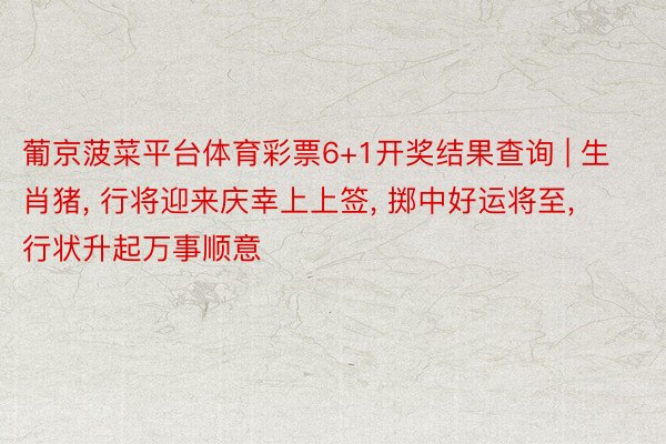 葡京菠菜平台体育彩票6+1开奖结果查询 | 生肖猪, 行将迎来庆幸上上签, 掷中好运将至, 行状升起万事顺意