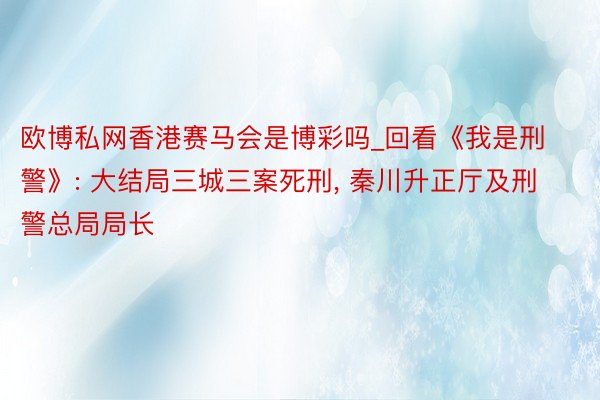 欧博私网香港赛马会是博彩吗_回看《我是刑警》: 大结局三城三案死刑, 秦川升正厅及刑警总局局长