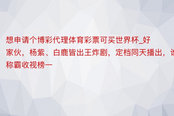 想申请个博彩代理体育彩票可买世界杯_好家伙，杨紫、白鹿皆出王炸剧，定档同天播出，谁将称霸收视榜一